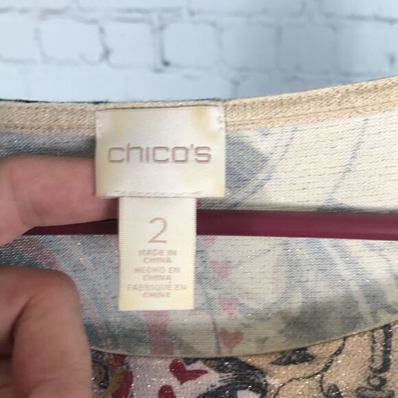 Chico’s Metallic knit Slant cut sweater size 2 or L/12 EUC - Picture 5 of 6